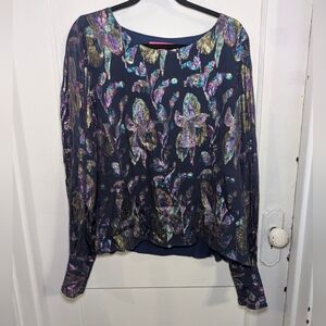 Lilly Pulitzer Shimmering Navy and Gold Blouse in XL